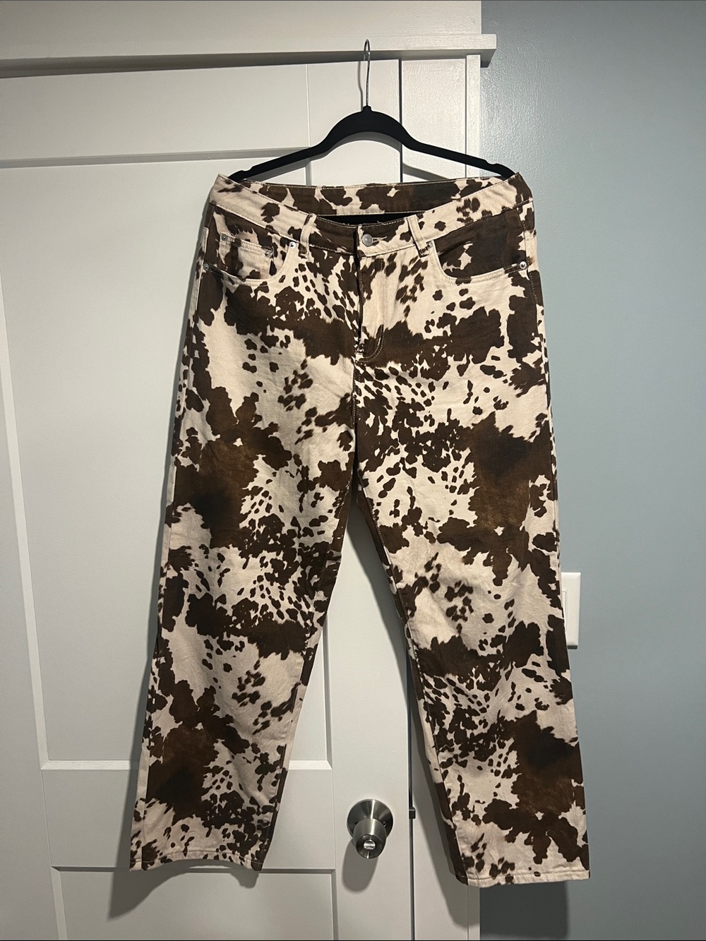 Men's Brown and White Cowprint Jeans